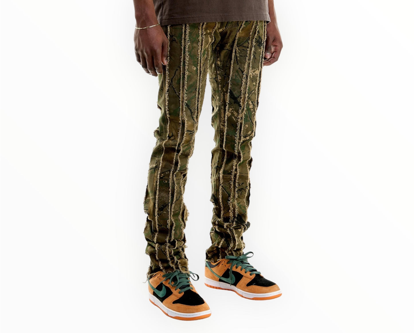 Slim Fit Distressed Camo Jeans