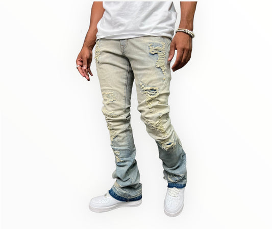 Rip & Repaired Slim Tapered  Stacked Fit Denim Pants