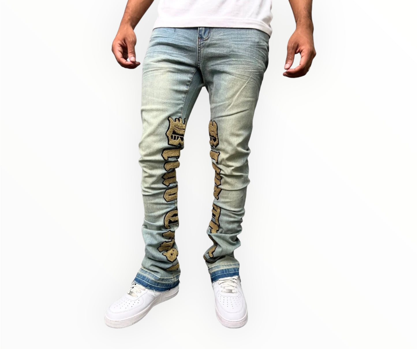 Chenille Patch Stack Jeans