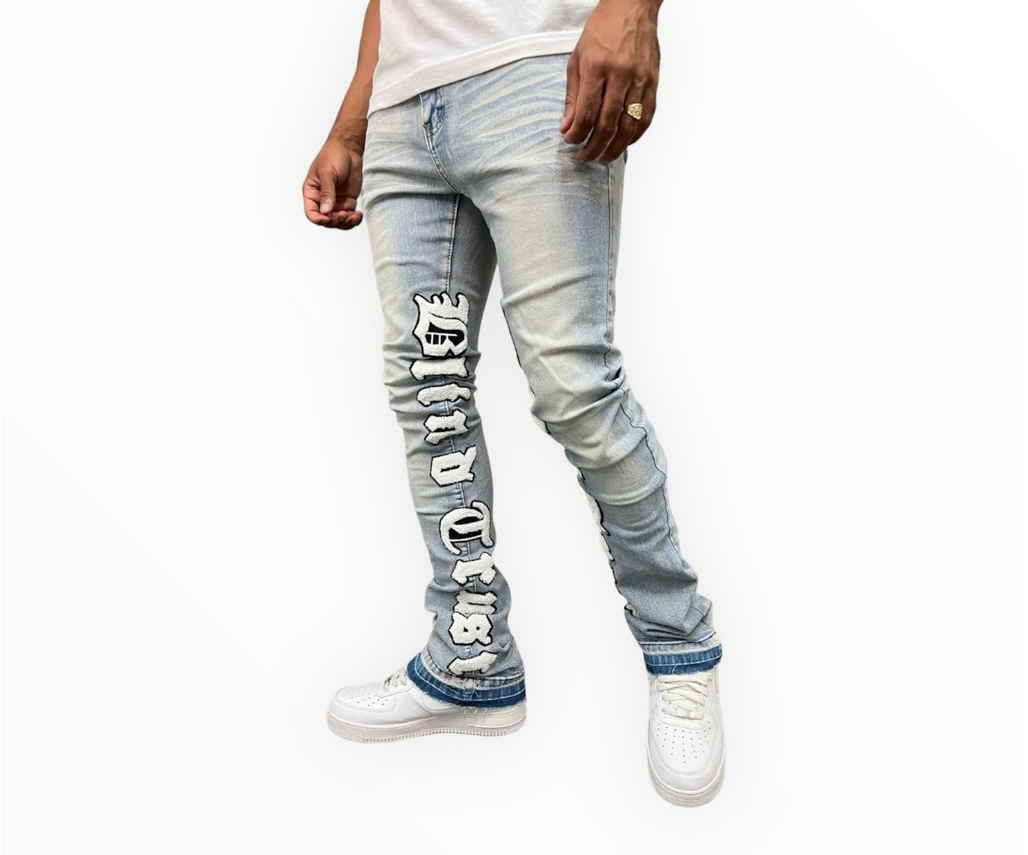 Chenille Patch Stack Jeans