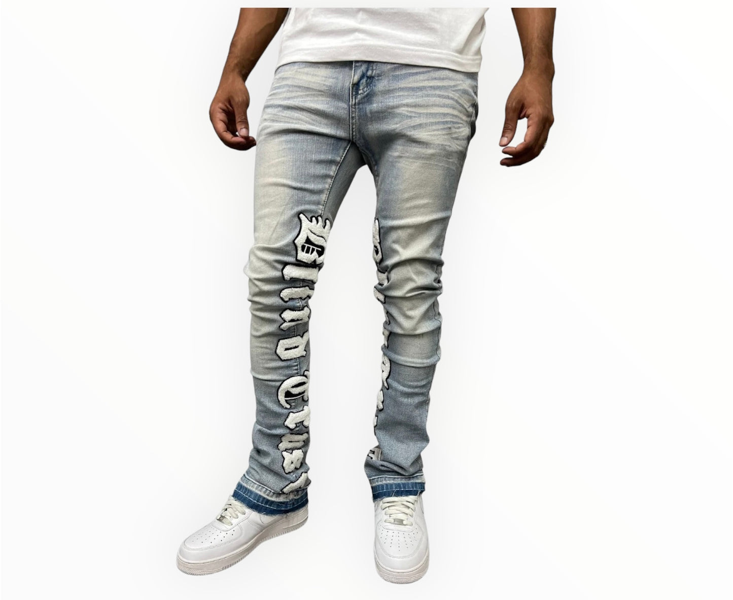Chenille Patch Stack Jeans
