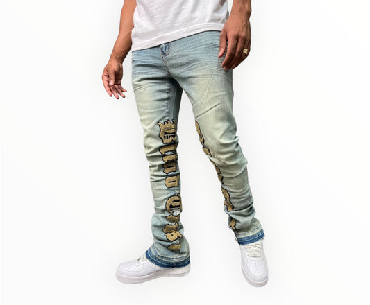 Chenille Patch Stack Jeans