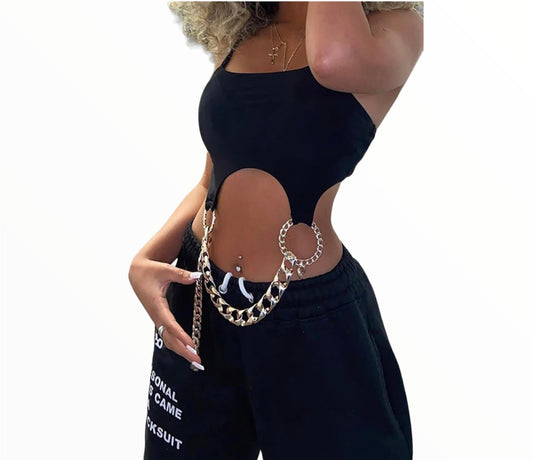 WOMEN CROP TOP WITH CHAIN ATTACHED