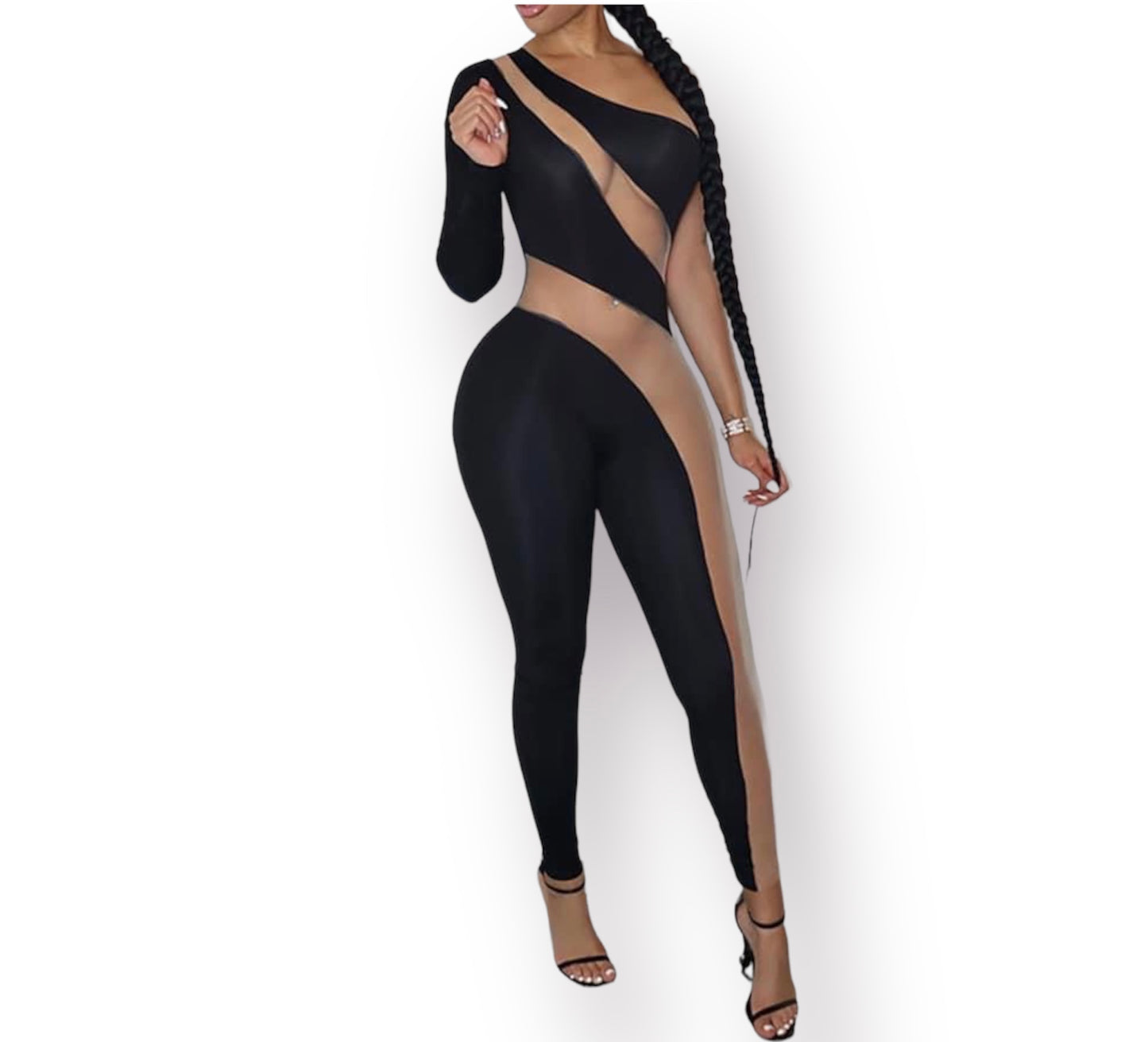 ONE SLEEVE MESH JUMPSUIT