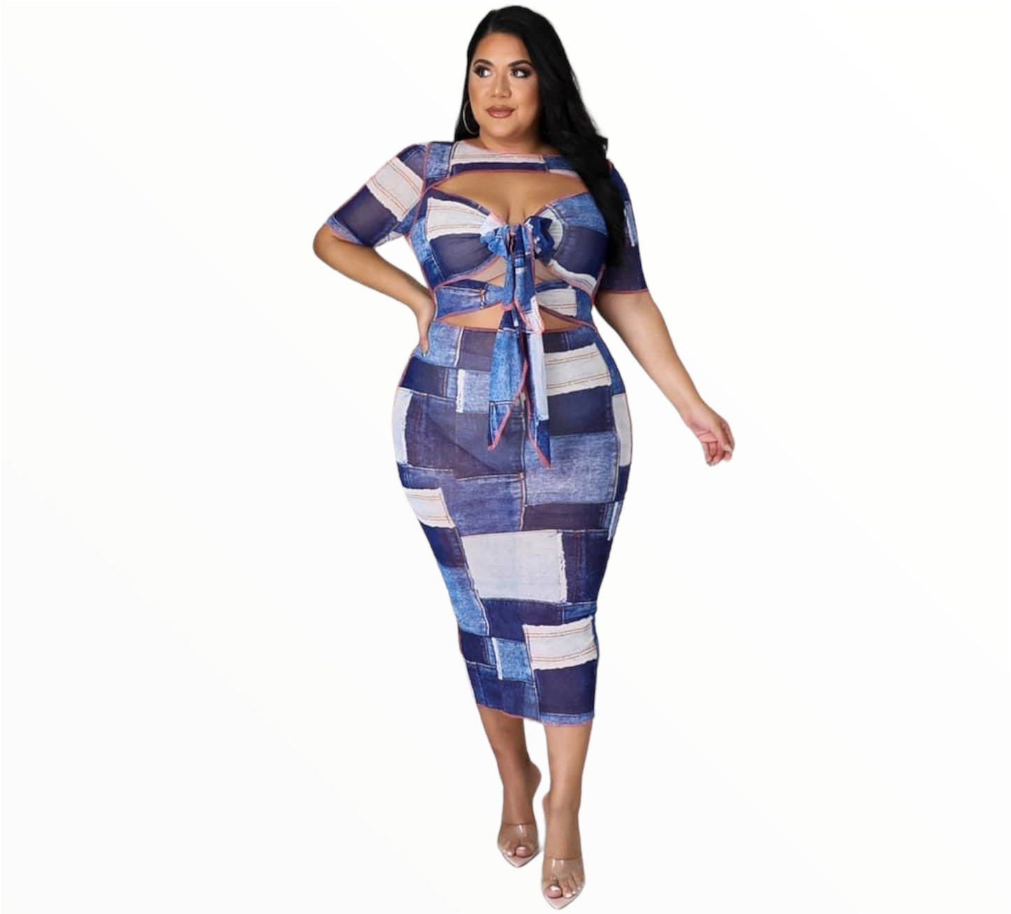 Patchwork denim dress