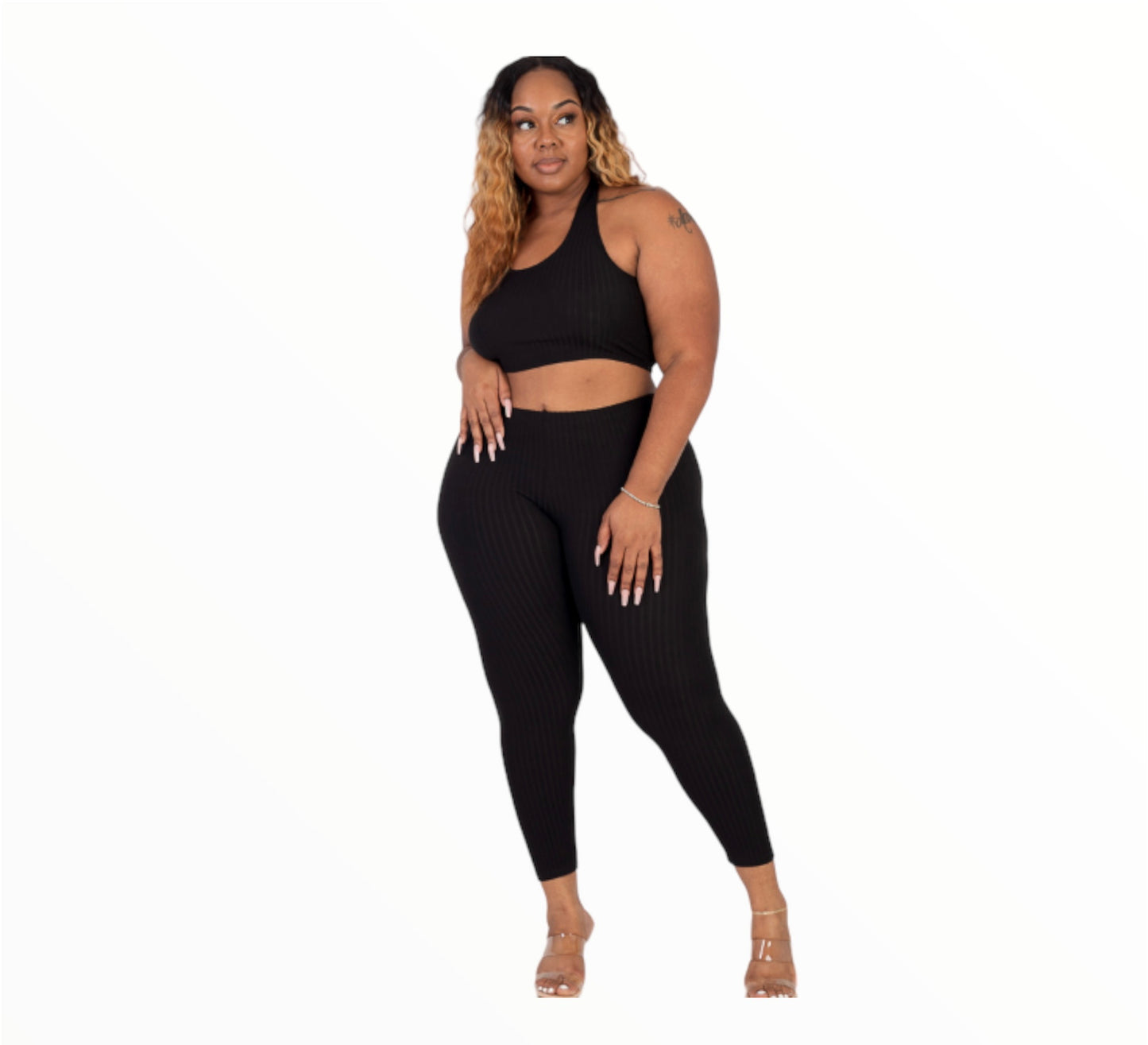 Kira Ribbed Back Tied Halter Neck Set