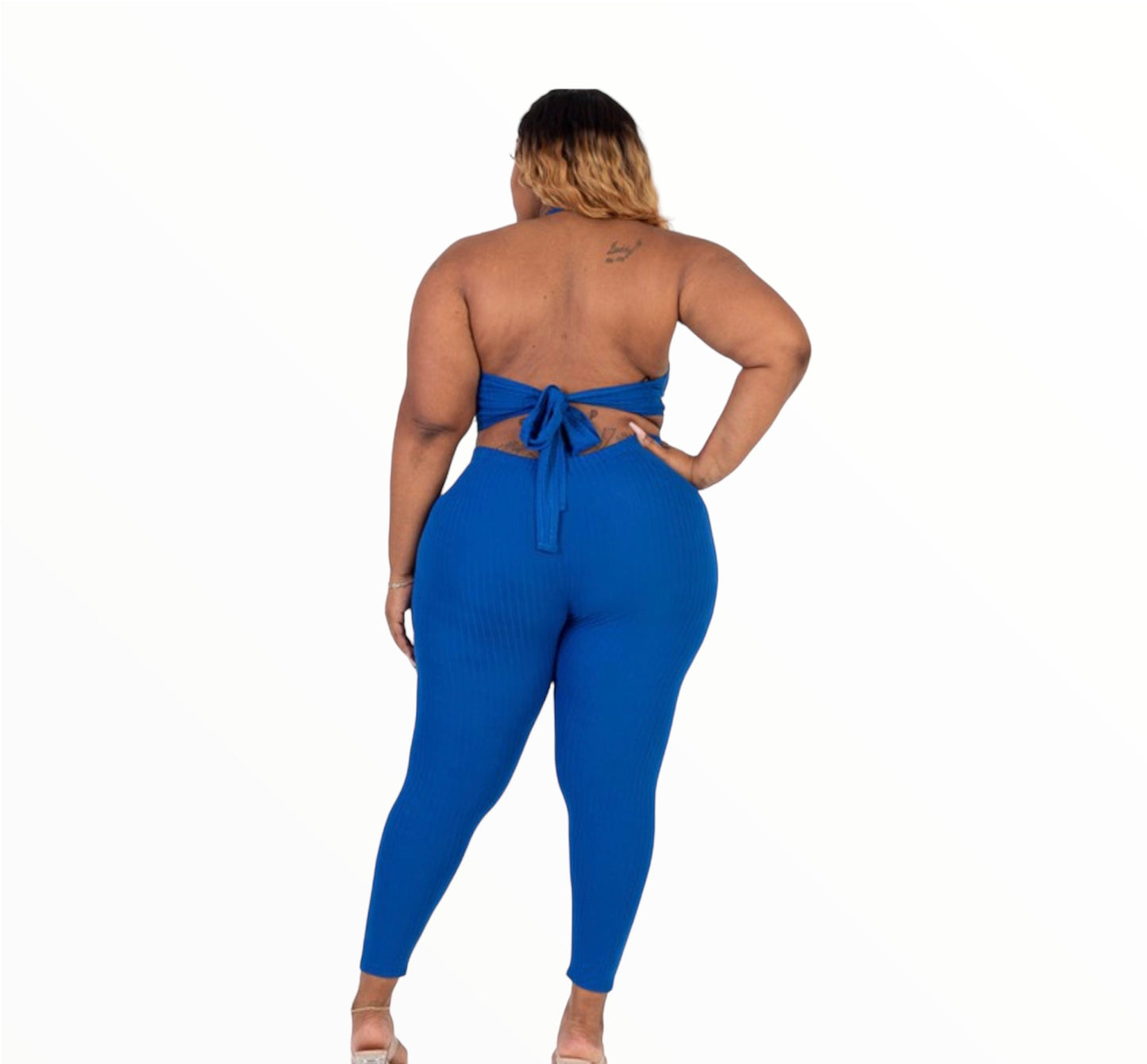 Kira Ribbed Back Tied Halter Neck Set