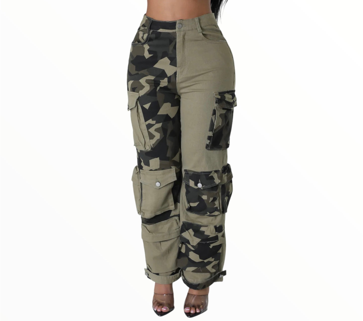 Mia's Camo Contrast Panel Cargo Pants