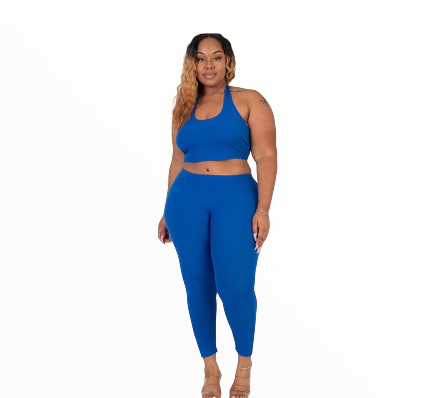 Kira Ribbed Back Tied Halter Neck Set